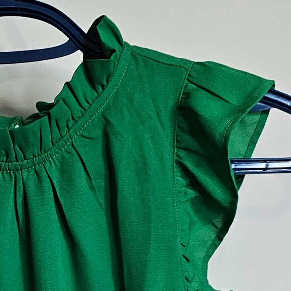 Ruffle Sleeve /Neck -Green Top - Picture 3 of 3